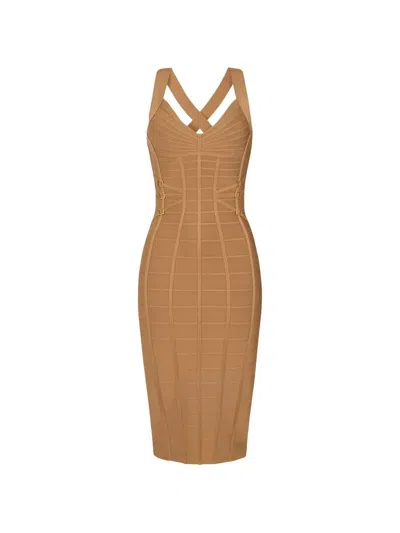 Elisabetta Franchi 3d Knit Pencil Midi Dress In Brown
