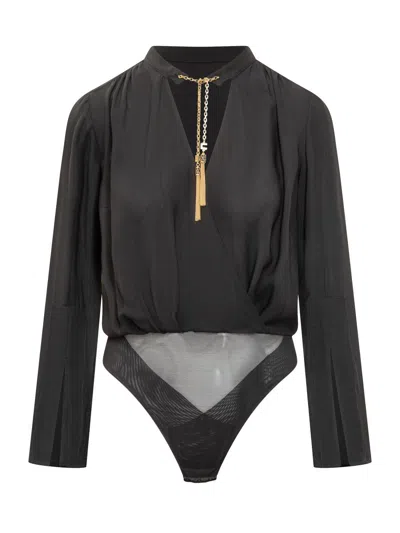 Elisabetta Franchi Bodysuit With Jewel Chain In Black
