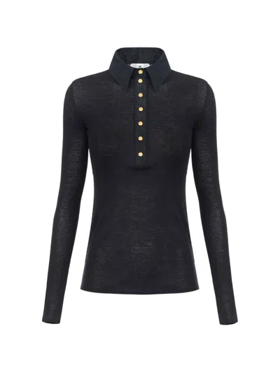 Elisabetta Franchi Knit And Taffeta Polo Shirt In Black