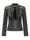 Elisabetta Franchi Faux Leather Jacket With Gold Hooks And Details On Shoulders In Black