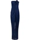 Elisabetta Franchi Red Carpet Glossy Jersey Fabric Dress With Flower In Blue