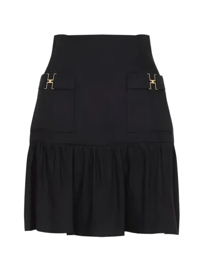 Elisabetta Franchi Front-pockets Ruffled Mini Skirt In Black