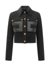 Elisabetta Franchi Jacket In Technical Fabric With Faux Leather Details In Black