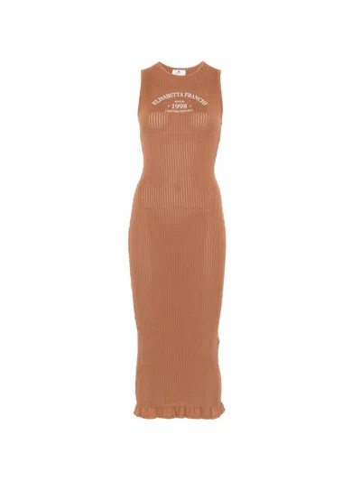 Elisabetta Franchi Logo-detail Midi Dress In Brown