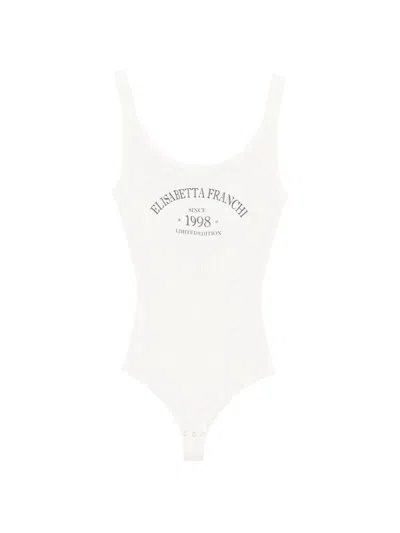 Elisabetta Franchi Logo-detail Ribbed Bodysuit In White