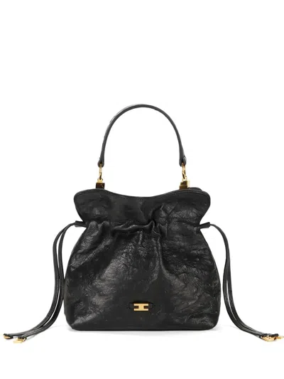 Elisabetta Franchi Ostrich-texture Drawstring-fatening Leather Tote Bag