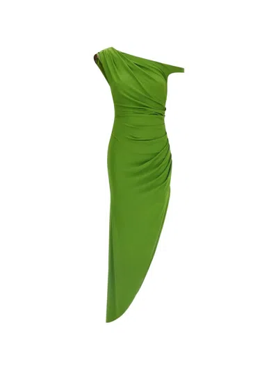Elisabetta Franchi Padded One-shoulder Dress In Green