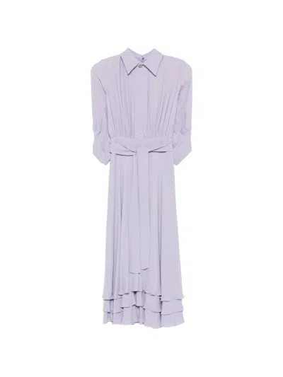 Elisabetta Franchi Ruffled-hem Belted Dress In Purple