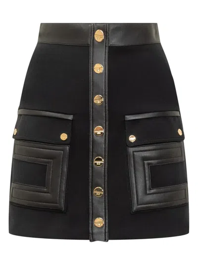 Elisabetta Franchi Skirt With Gold Buttons, Pockets And Zip Closure In Black