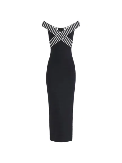 Elisabetta Franchi Striped Long Dress In Blue