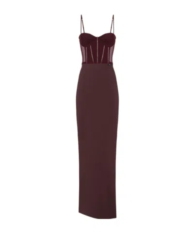 Elisabetta Franchi Embellished-corset Maxi Dress In Brown