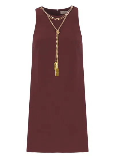 Elisabetta Franchi Embellished Crepe Boxy Mini Dress In Red