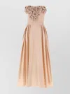 Elisabetta Franchi Embellished Floral Pleated Strapless Long Dress