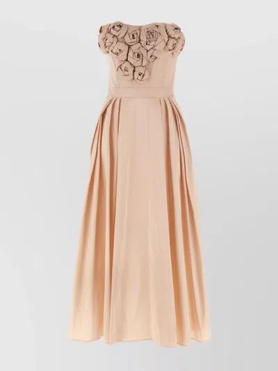 Elisabetta Franchi Embellished Floral Pleated Strapless Long Dress In Pink