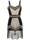 Elisabetta Franchi Minidress With Ethnic Embroidery And Two-tone Fringe In Black