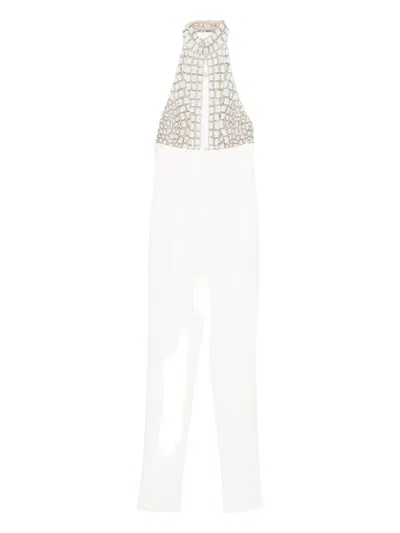 Elisabetta Franchi Embellished Halter-neck Jumpsuit In White