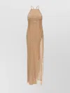 Elisabetta Franchi Embellished Halter Neck Sheer Overlay Dress