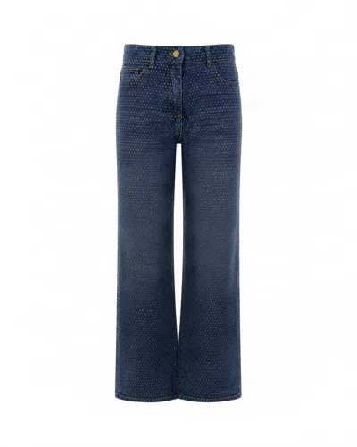 Elisabetta Franchi Embellished High-waist Wide-leg Jeans In Blue