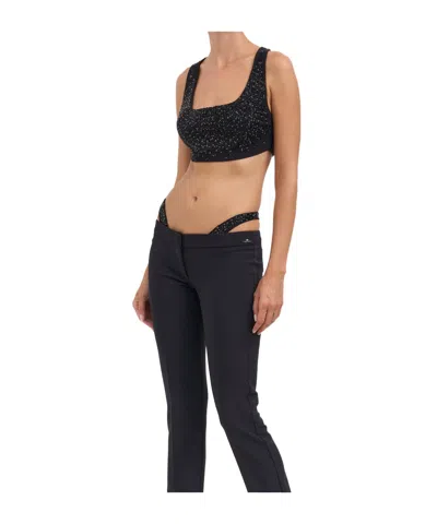 Elisabetta Franchi Embellished Lightweight Crêpe Top In Black
