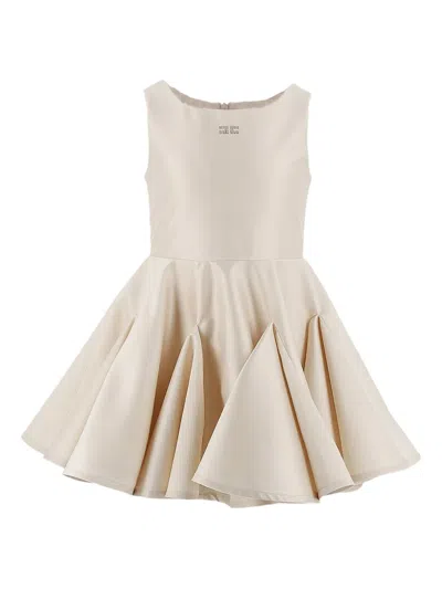 Elisabetta Franchi Kids' Embellished Pleated Dress In Neutral