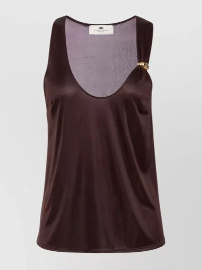 Elisabetta Franchi Embellished Satin Scoop Neck Tank Top In Brown