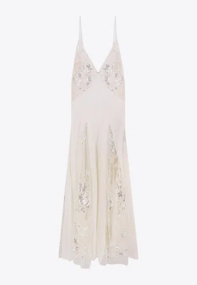 ELISABETTA FRANCHI EMBELLISHED V-NECK MIDI DRESS
