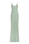 Elisabetta Franchi Rhinestone Embellished Velvet Dress With Spaghetti Straps In Green