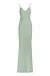 Elisabetta Franchi Rhinestone Embellished Velvet Dress With Spaghetti Straps In Green