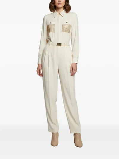 Pre-owned Elisabetta Franchi Embellished-pocket Crepe Jumpsuit In Neutrals
