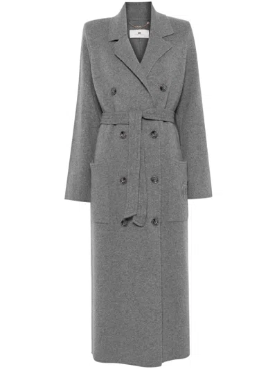 ELISABETTA FRANCHI EMBLEM-EMBROIDERED FINE-KNIT COAT