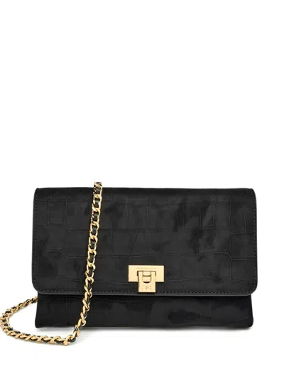 Elisabetta Franchi Embossed Chain Clutch Bag In Black