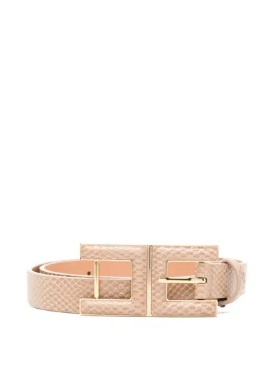 Elisabetta Franchi Embossed-effect Buckled Belt In Neutral