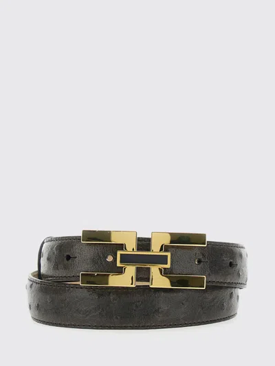 Elisabetta Franchi Embossed Leather Belt In Black