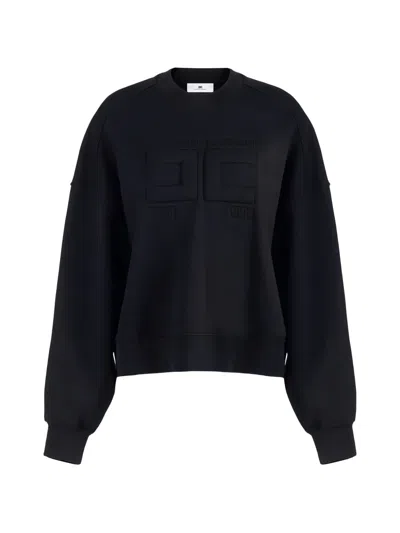 Elisabetta Franchi Embossed-logo Cotton Sweatshirt In Black