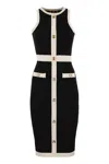 ELISABETTA FRANCHI EMBOSSED VISCOSE MIDI DRESS WITH AMERICAN NECKLINE AND GOLD BUTTONS