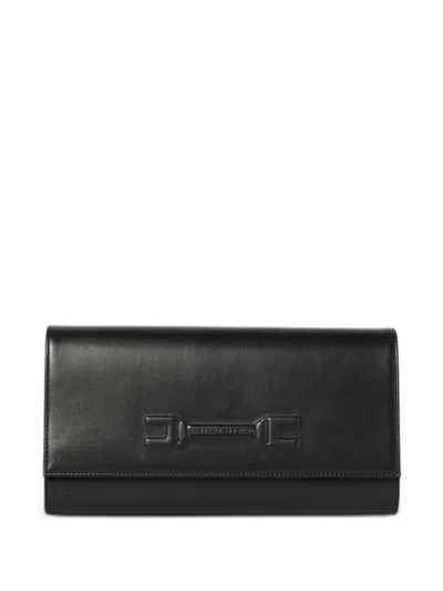 Elisabetta Franchi Embossed-logo Leather Clutch Bag In Black
