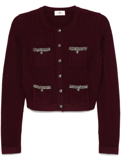 Elisabetta Franchi Cardigan In Rouge Noire Boucle In Red