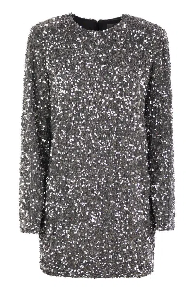 ELISABETTA FRANCHI ELISABETTA FRANCHI EMBROIDERED BOXY MINI DRESS IN CHENILLE WITH SEQUINS