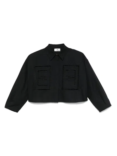 Elisabetta Franchi Embroidered Cotton Shirt In Black
