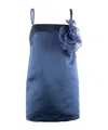 Elisabetta Franchi Embroidered Flower Duchesse Dress In Blue
