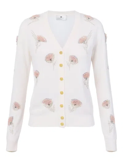 Elisabetta Franchi Embroidered-flower Long-sleeve Cardigan In Neutral