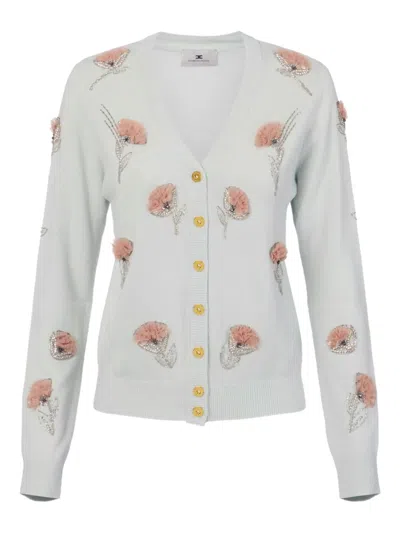 ELISABETTA FRANCHI EMBROIDERED-FLOWER V-NECK CARDIGAN