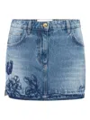 Elisabetta Franchi Embroidered-flowers Denim Mini Skirt