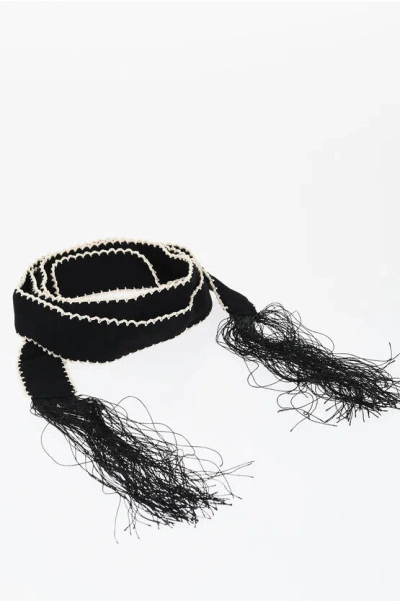 Elisabetta Franchi Embroidered Fringed Foulard In Black