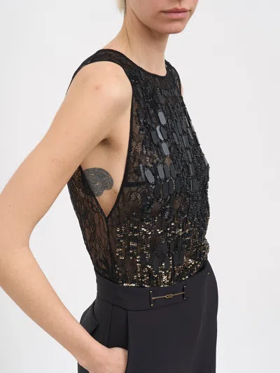 Elisabetta Franchi Embroidered Jumpsuit In Black