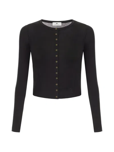 Elisabetta Franchi Embroidered Logo Cardigan In Black