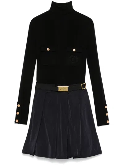 Elisabetta Franchi Embroidered-logo Mini Dress In Black