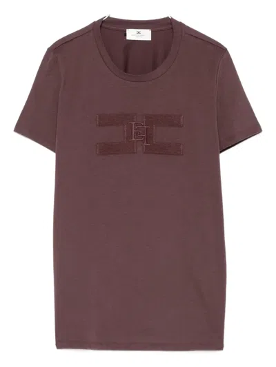 Elisabetta Franchi Embroidered-logo T-shirt In Brown