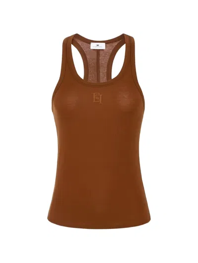 Elisabetta Franchi Embroidered-logo Tank Top In Brown