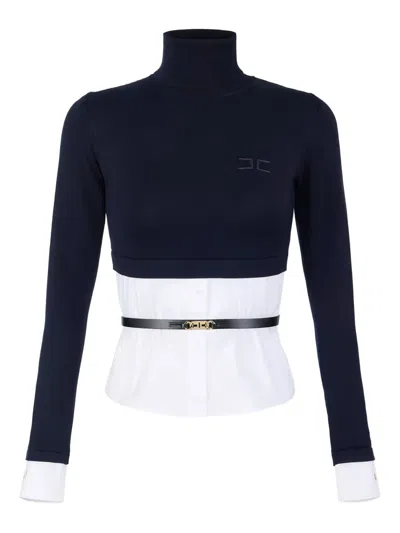 Elisabetta Franchi Embroidered Logo Turtleneck Top In Blue